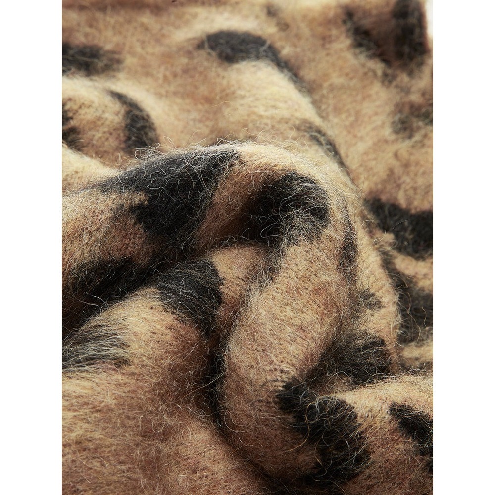 Commense Leopard Print Mock Neck Sweater Fuzzy Knit Pullover Chic Cozy Top - Picture 11 of 11
